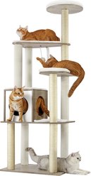 FEANDREA WoodyWonders Contemporary Indoor Multi-Tier Condo with 5 Scratching Poles & Perch Cat Tree Tower, 22.8 x 15.7 x 65-in, Greige