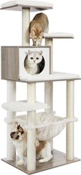 FEANDREA Modern Indoor Multi-Level Condo, Ultra-Soft Plush, Scratching Posts & Washable Cushions Cat Tree Tower, 21.7 x 17.7 x 54.3-in, Heather Greige