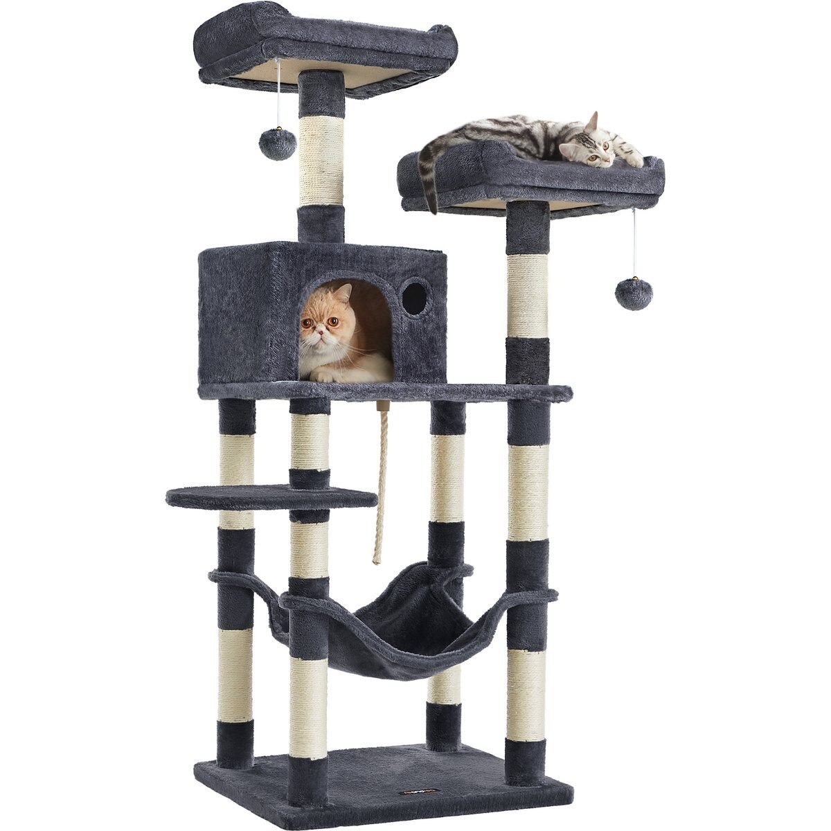 FEANDREA 56.3-in Plush Cat Tree & Condo with 11 Scratching Posts, Smoky Gray