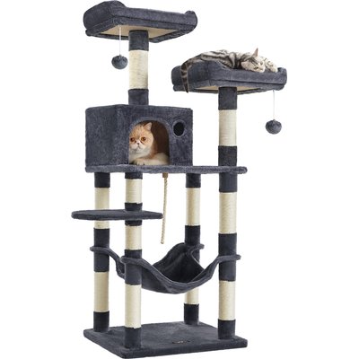 FEANDREA FEANDREA 56.3-in Plush Cat Tree & Condo with 11 Scratching Posts, Smoky Gray