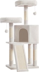 FEANDREA Indoor Condo with Scratching Pole, Ramp, Perch, Roomy Cave Cat Tower Tree, 19.7 x 13.8 x 45.3-in, Cream White