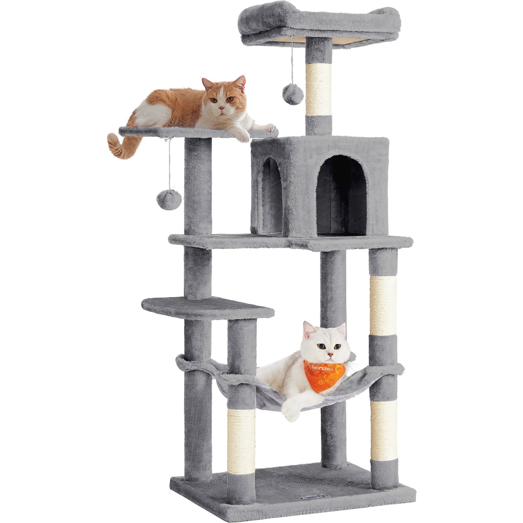 FEANDREA Plush Cat Tree & Condo, 56.3-in, Light Gray