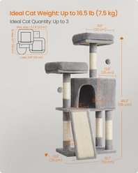 FEANDREA Scratching Ramp 45.3-in Plush Cat Tree & Condo, Light Gray slide 2 of 6