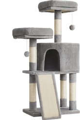 FEANDREA Indoor Condo with Scratching Pole, Ramp, Perch, Roomy Cave Cat Tower Tree, 19.7 x 13.8 x 45.3-in, Light Gray