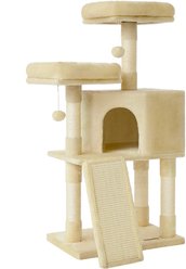 FEANDREA Indoor Condo with Scratching Pole, Ramp, Perch, Roomy Cave Cat Tower Tree, 19.7 x 13.8 x 45.3-in, Beige