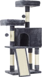FEANDREA Scratching Ramp 45.3-in Plush Cat Tree & Condo, Smoky Gray
