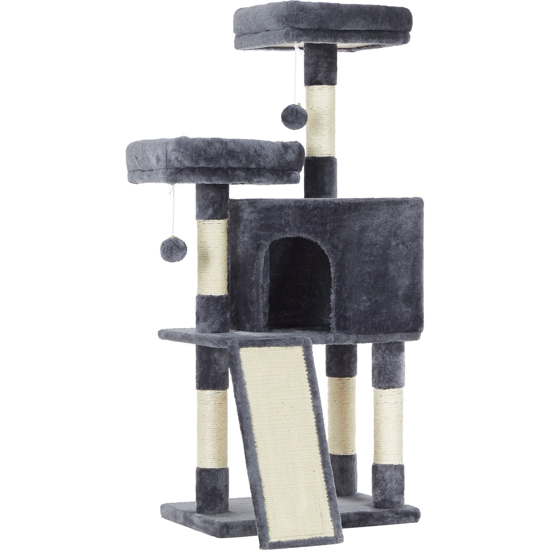 FEANDREA Scratching Ramp 45.3-in Plush Cat Tree & Condo, Smoky Gray