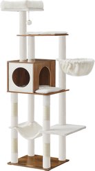 FEANDREA 65-in Multi-Level Cat Tree, Honey Brown