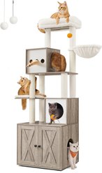 FEANDREA Modern 72.8-in 2-in-1 Plush Cat Tree & Condo with Litter Box Enclosure, Heather Greige