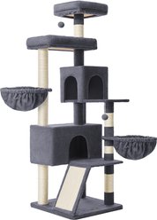 FEANDREA Large Apartment with Perch, Scratching Post & Double-Layer Bed Cat Tree Tower, 21.7 x 21.7 x 68.5-in, Dark Gray