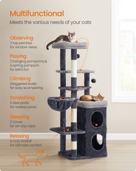 FEANDREA Tall Multi-Story Apartment with 2 Beds & 3 Scratching Posts Cat Tree Tower, 21 x 18 x 60-in, Dark Gray slide 2 of 7