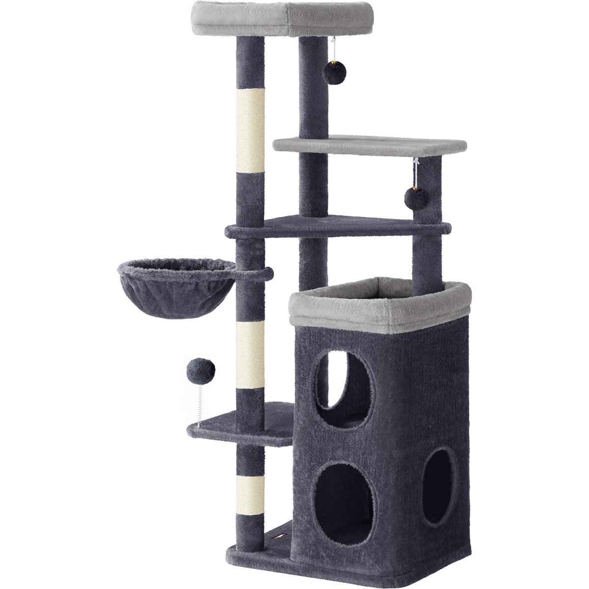 FEANDREA Tall Multi-Story Apartment with 2 Beds & 3 Scratching Posts Cat Tree Tower, 21 x 18 x 60-in, Dark Gray
