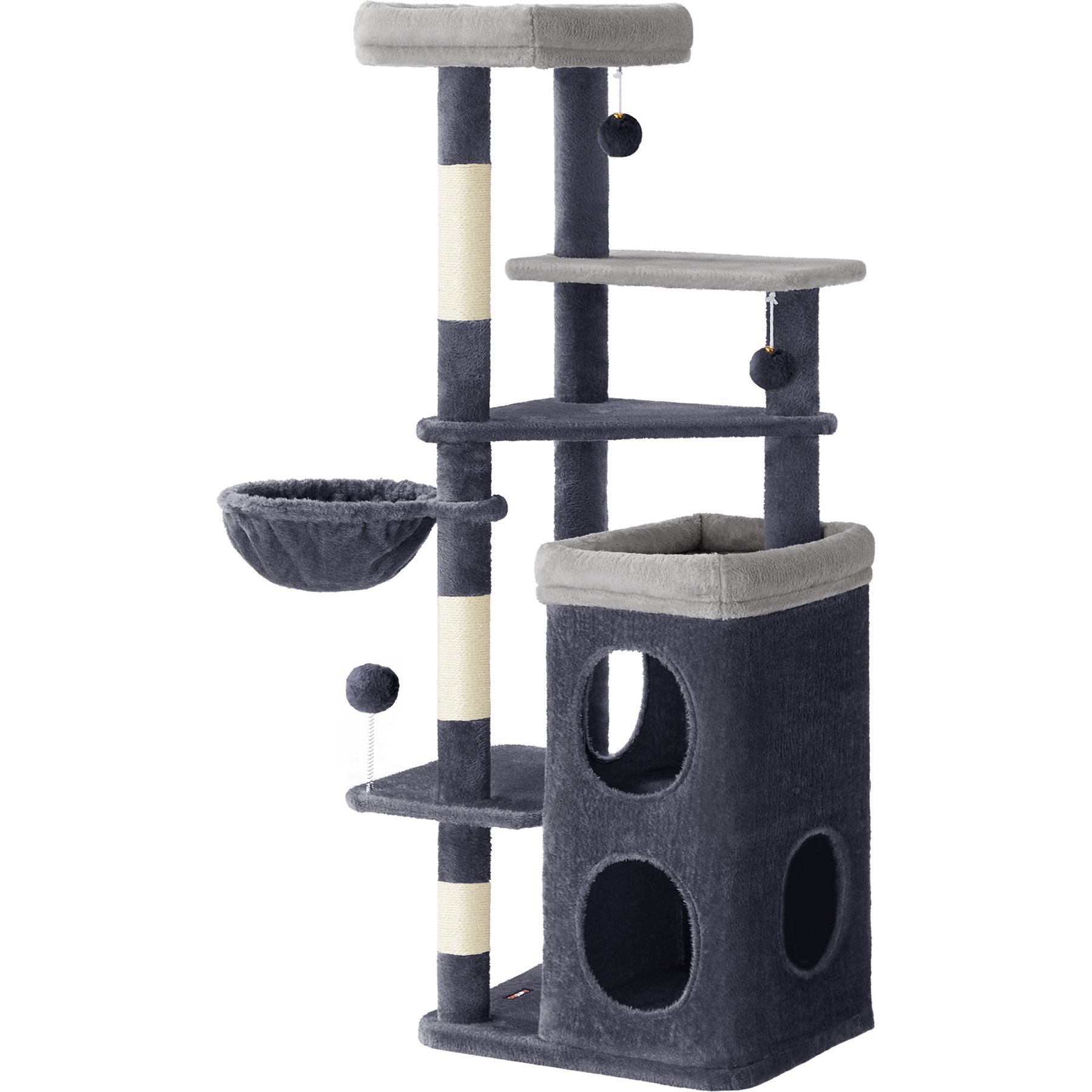 FEANDREA Tall Multi-Story Apartment with 2 Beds & 3 Scratching Posts Cat Tree Tower, 21 x 18 x 60-in, Dark Gray