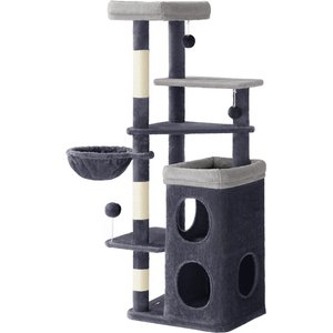 FEANDREA Tall Multi-Story Apartment with 2 Beds & 3 Scratching Posts Cat Tree Tower, 21 x 18 x 60-in, Dark Gray