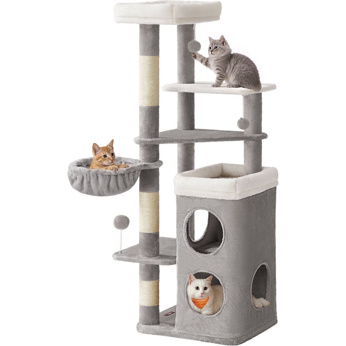 FEANDREA Tall Multi-Story Apartment with 2 Beds & 3 Scratching Posts Cat Tree Tower, 21 x 18 x 60-in, Dove Gray