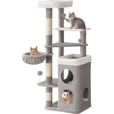 FEANDREA FEANDREA Tall Multi-Story Apartment with 2 Beds & 3 Scratching Posts Cat Tree Tower, 21 x 18 x 60-in, Dove Gray