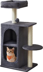 FEANDREA Small Indoor Climbing Frame with Perches & Plush Bed Scratching Post Cat Tree, 17.7 x 13.8 x 38.2-in, Dark Gray