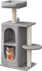 FEANDREA Small Indoor Climbing Frame with Perches & Plush Bed Scratching Post Cat Tree, 17.7 x 13.8 x 38.2-in, Light Gray
