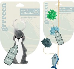 Grrreen Arctic Hare Catnip Plush Cat Toy, Grey, Small + Fish Teaser Cat Toy with Catnip, Multi, Small