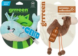 Grrreen Whale Kicker Plush Cat Toy with Catnip, Blue, Small + Camel Plush Cat Toy with Catnip, Brown, Small