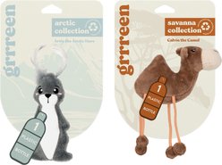 Grrreen Arctic Hare Catnip Plush Cat Toy, Grey, Small + Camel Plush Cat Toy with Catnip, Brown, Small