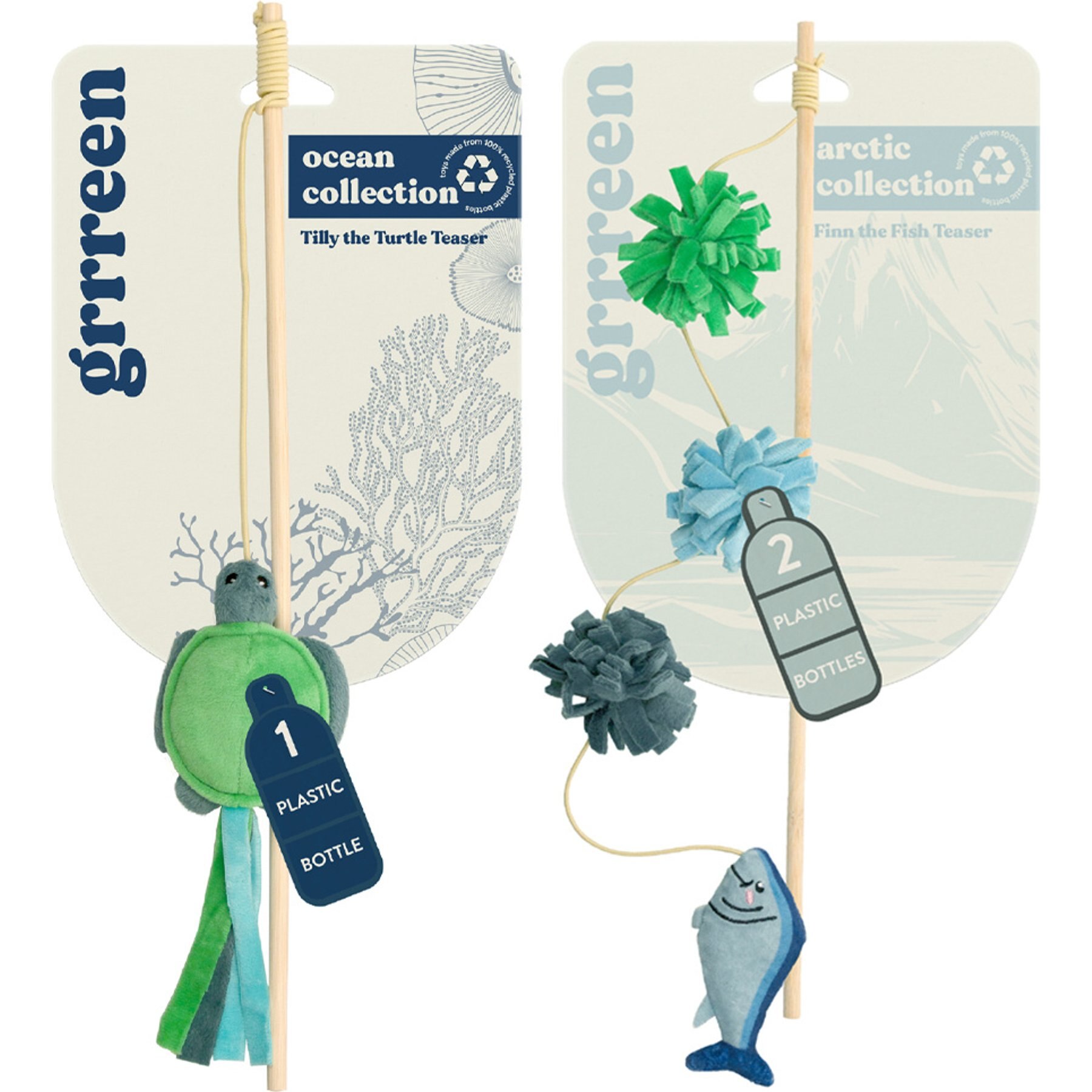 Grrreen Turtle Teaser Cat Toy with Catnip, Green, Small + Fish Teaser Cat Toy with Catnip, Multi, Small