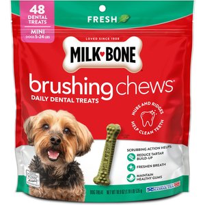 Milk-Bone Brushing Chews Mini Fresh Mint Flavor Daily Dental Dog Treats, 48 count