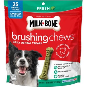 Milk-Bone Fresh Breath Brushing Chews Small/Medium Mint Flavor Daily Dental Dog Treats, 25 count
