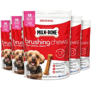 Milk-Bone Brushing Chews Mini Original Chicken Flavor Daily Dental Dog Treats, 90 count (5 x 18 count bags)
