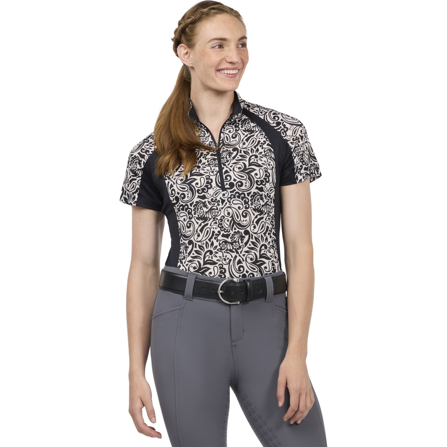 Kerrits Equibreeze Ice Fil Short Sleeve Riding Shirt, Soft White Posh Paisley, Large