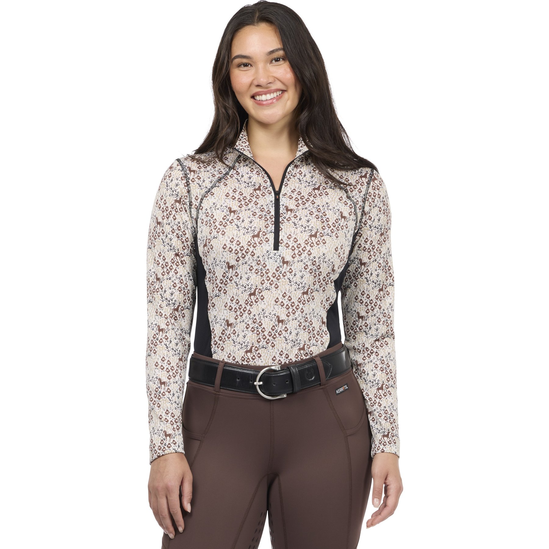 Kerrits Equibreeze Ice Fil Long Sleeve Riding Shirt, Mocha Equine Meadow, XXX-Large