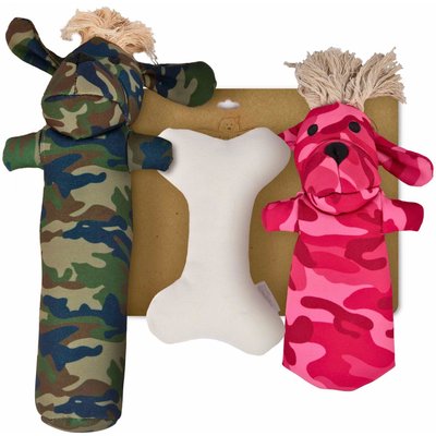 Pata Pal Pata Pal Sarg, T-Bone & Pinky Tough Squeaky Dog Chew Toy, Multi, 12-in, 3 count