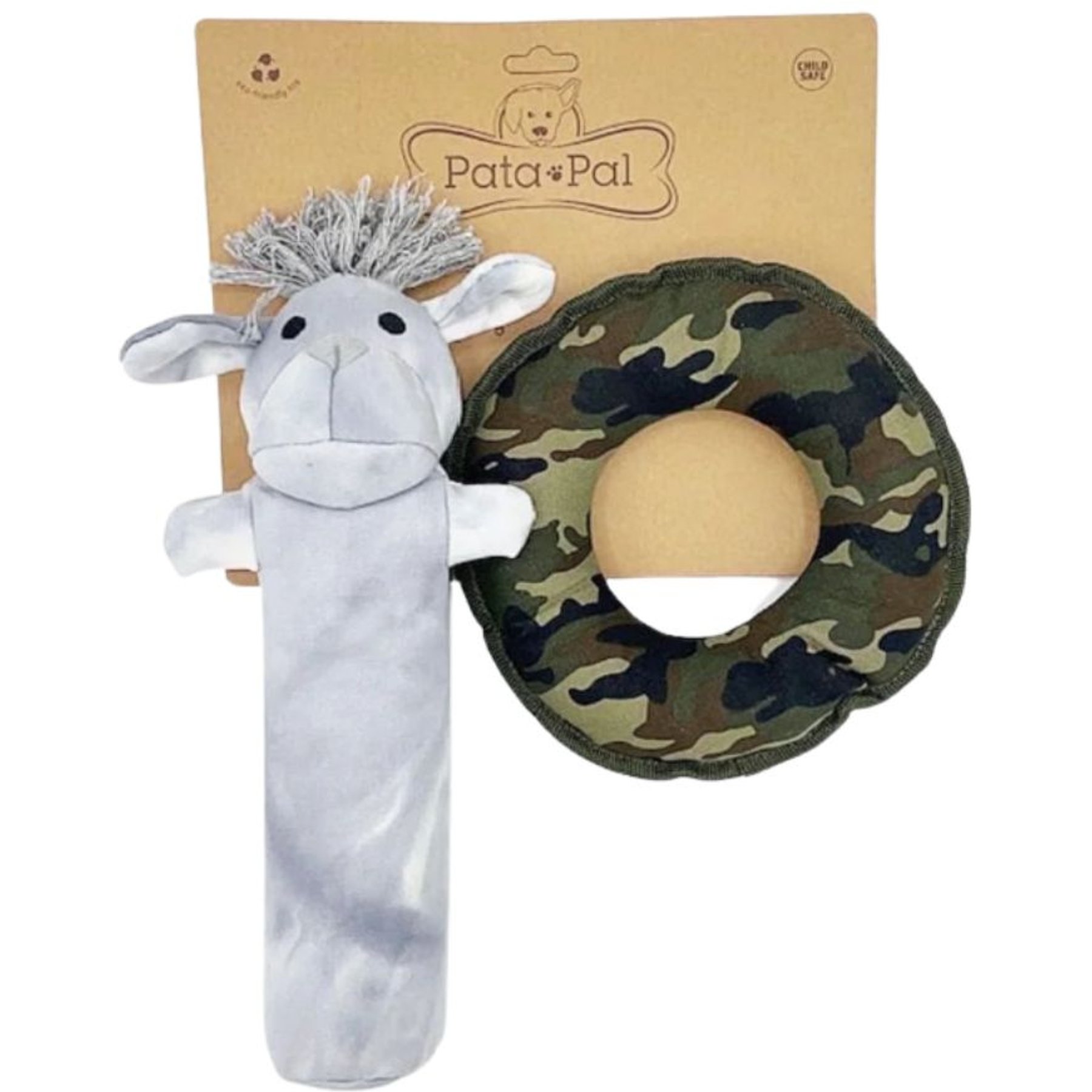 Pata Pal Labby-Do & Green Camo Disk Tough Squeaky Dog Chew Toy, Multi, 15-in, 2 count