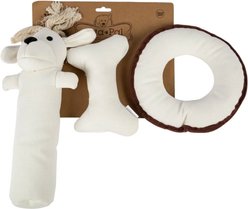 Pata Pal Harry the Hound, T-Bone & Disk Tough Squeaky Dog Chew Toy, White, 15-in, 3 count