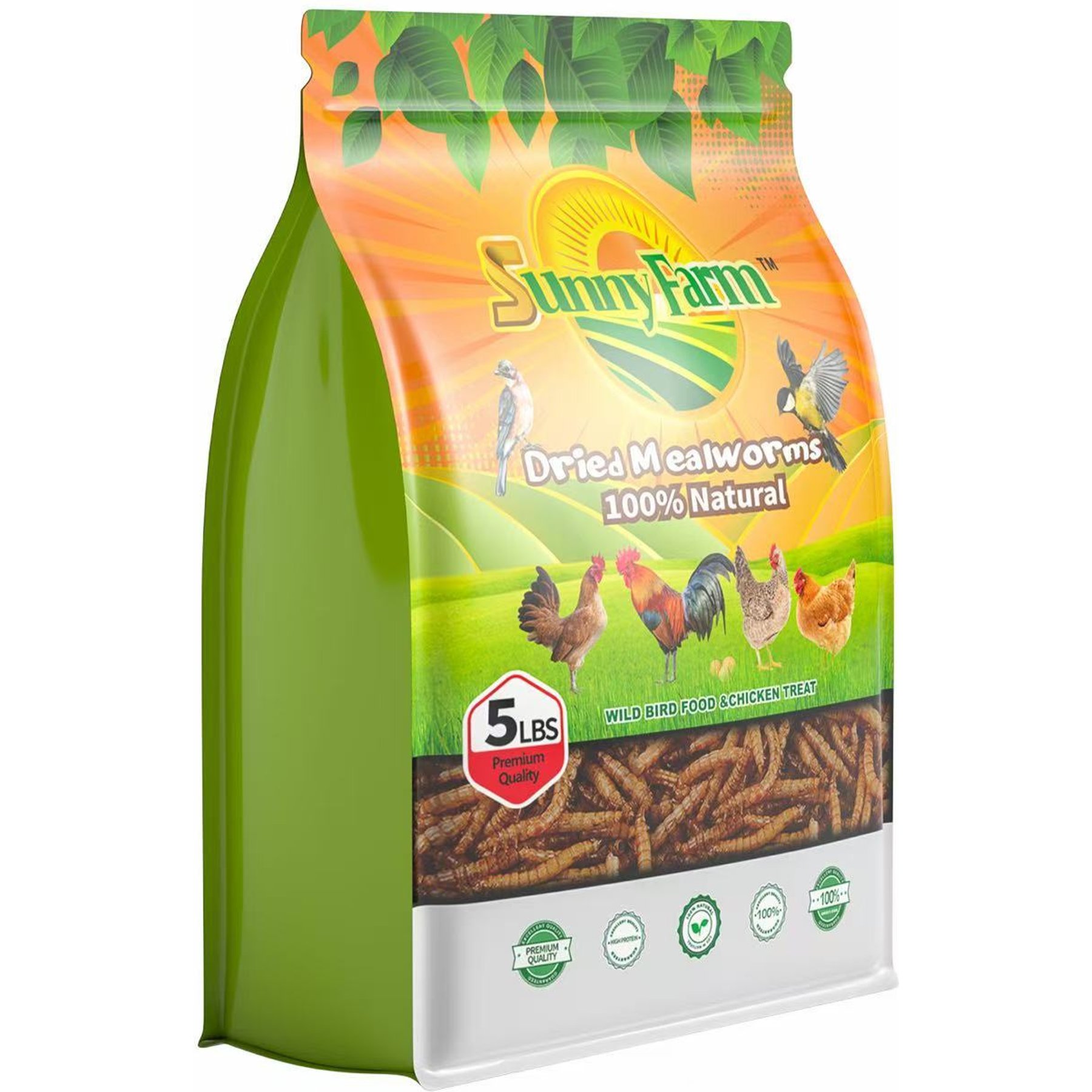 SunnyFarm 100% Natural Dried Mealworms Crumble Chicken Feed, 5-lb bag