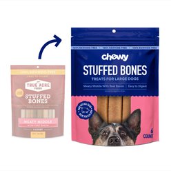 Chewy Made Large Stuffed Bone Treats Meaty Middle Made with real Bacon (FORMERLY TRUE ACRE FOODS), 6 count