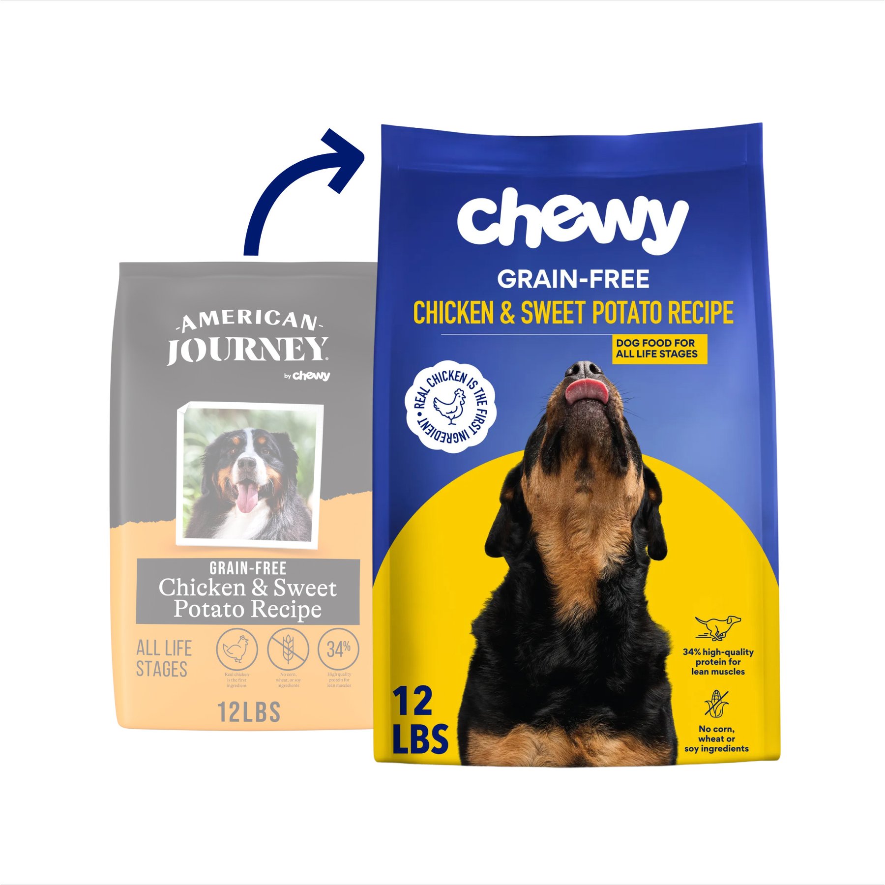 Chewy Made Complete Nutrition High Protein Grain-Free Chicken & Sweet Potato Recipe Dry Dog Food FORMERLY AMERICAN JOURNEY, 12-lb bag