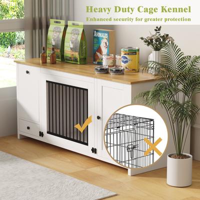 Show full view: Xbrigh Wooden Side Table Style Indoor Kennel Dog Crate with Drawers, White, Large: 55-in slide 5 of 9