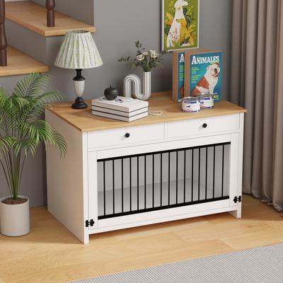 Show full view: Xbrigh Wooden Side Table Style Indoor Kennel Dog crate with Drawers, White, Large: 40-in slide 2 of 9