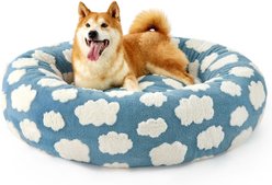 Lesure Calming Cute Modern Plush Jacquard Shaggy Orthopedic Anti-Slip Donut Dog & Cat Bed with Removable Cover, Large, Blue