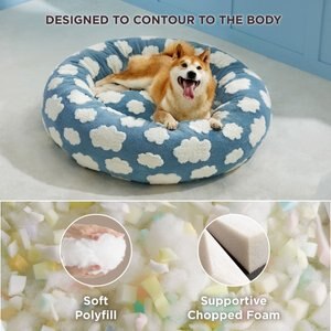 Lesure Calming Cute Modern Plush Jacquard Shaggy Orthopedic Anti-Slip Donut Dog & Cat Bed with Removable Cover, Large, Blue