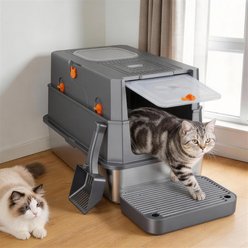 Invenho Stainless Steel Leak-Proof Odor Control Enclosed Cat Litter Box with Flip-Top & Dual Entry, 23-in, Dark Gray slide 2 of 7