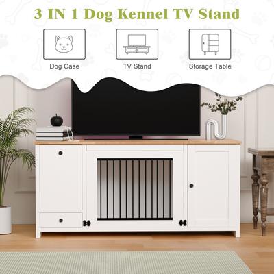 Show full view: Xbrigh Wooden Side Table Style Indoor Kennel Dog Crate with Drawers, White, Large: 55-in slide 4 of 9