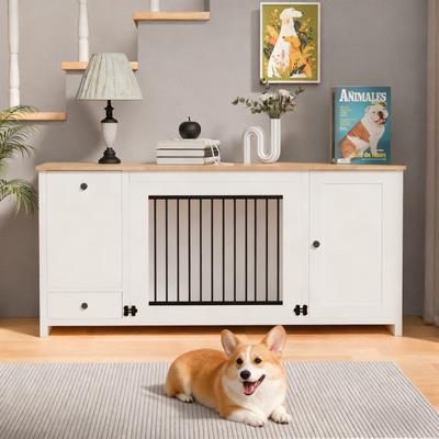 Show full view: Xbrigh Wooden Side Table Style Indoor Kennel Dog Crate with Drawers, White, Large: 55-in slide 2 of 9