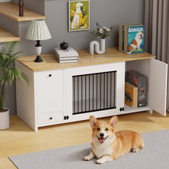 Xbrigh Wooden Side Table Style Indoor Kennel Dog Crate with Drawers, White, Large: 55-in slide 1 of 9