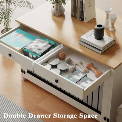 Show full view: Xbrigh Wooden Side Table Style Indoor Kennel Dog crate with Drawers, White, Large: 40-in slide 3 of 9