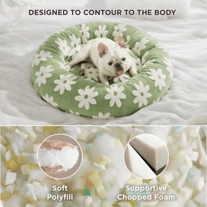 Lesure Calming Cute Modern Plush Jacquard Shaggy Orthopedic Anti-Slip Donut Dog & Cat Bed with Removable Cover, Green, Medium