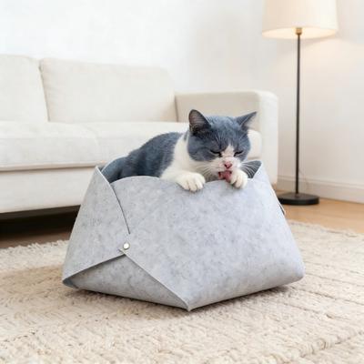 Show full view: Gapzer Foldable Flower Shape Felt Cat Bed, Grey slide 4 of 9
