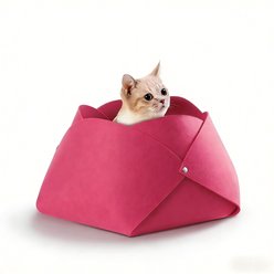 Gapzer Foldable Flower Shape Felt Cat Bed, Pink