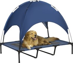 PawHut Elevated Portable Dog Cot Pet Bed with UV Protection Canopy Shade, Dark Blue, 48 x 36.25 x 42.5-in